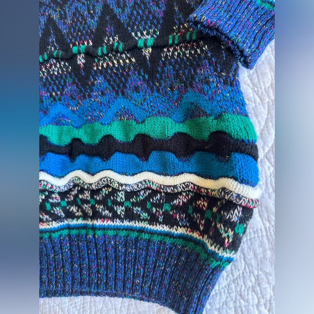 Men’s Vintage 90s Concrete Reverse Weave Textured Crew Neck Sweater Blue Medium - Picture 4 of 11